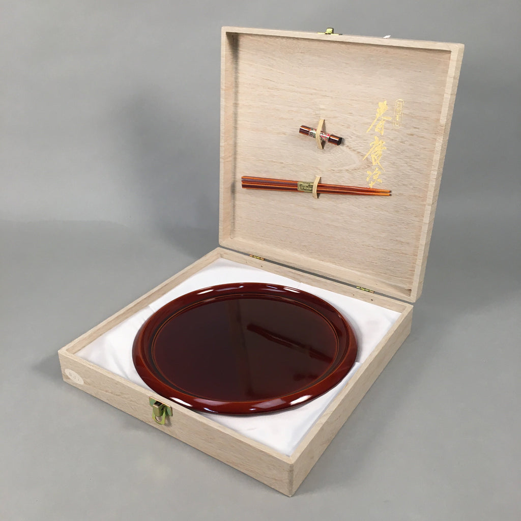 Japanese Lacquer Tray Chopsticks Set Obon Hashi Vtg Shunkei-Nuri PX534