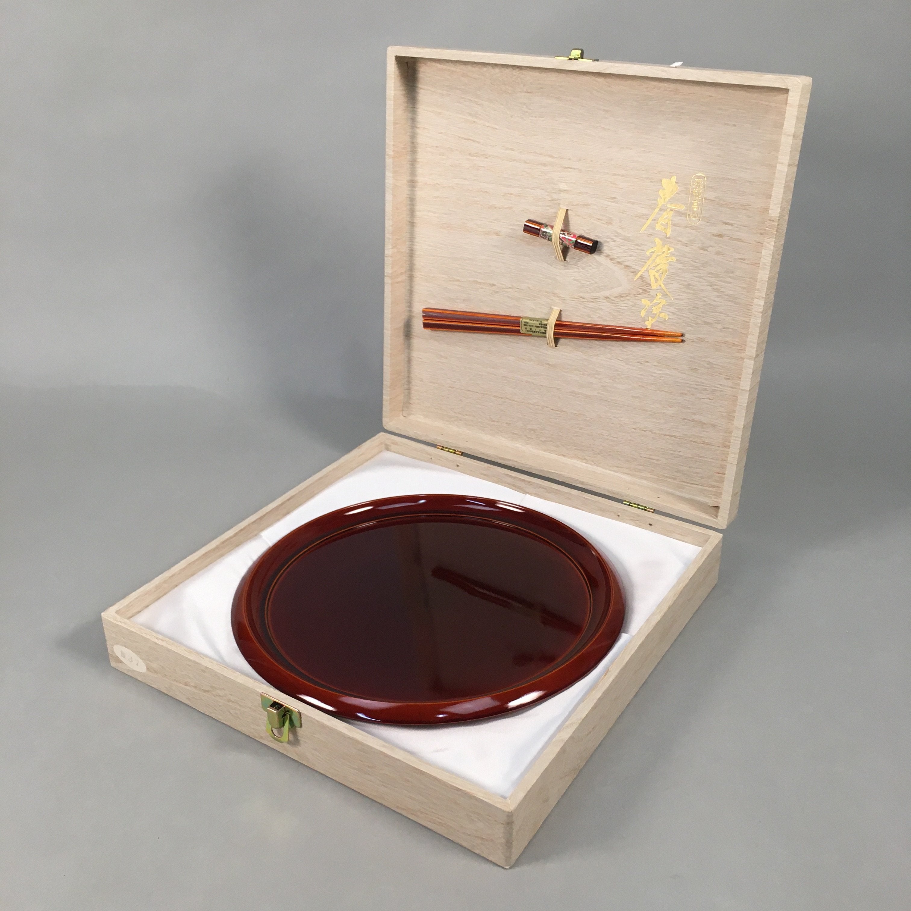 Japanese Lacquer Tray Chopsticks Set Obon Hashi Vtg Shunkei-Nuri PX534