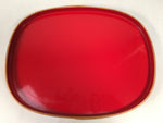 Japanese Lacquer Tray Oval Obon Vtg Wood Bamboo Rim Red Black Nurimono UR467