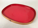 Japanese Lacquer Tray Oval Obon Vtg Wood Bamboo Rim Red Black Nurimono UR467