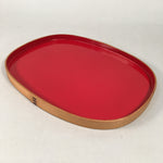 Japanese Lacquer Tray Oval Obon Vtg Wood Bamboo Rim Red Black Nurimono UR467