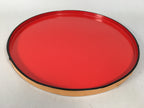Japanese Lacquer Tray Round Obon Vtg Wood Bamboo Rim Red Nurimono LWB38