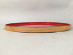 Japanese Lacquer Tray Round Obon Vtg Wood Bamboo Rim Red Nurimono LWB38