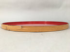 Japanese Lacquer Tray Round Obon Vtg Wood Bamboo Rim Red Nurimono LWB38