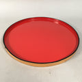 Japanese Lacquer Tray Round Obon Vtg Wood Bamboo Rim Red Nurimono LWB38