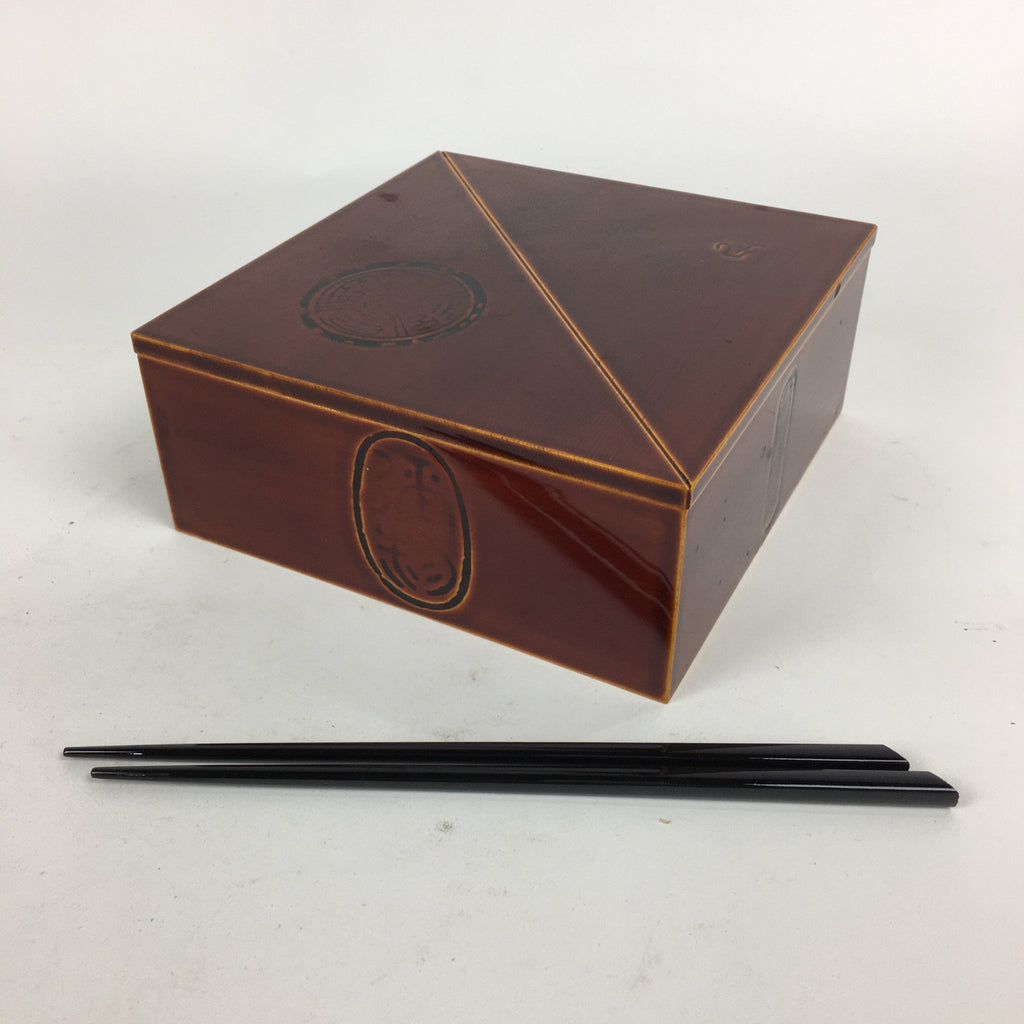 Japanese Lacquer Wooden Shunkei-Nuri Lidded Bento Box Vtg Chopsticks Set UR616