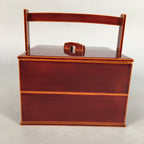 Japanese Lacquer ware Bento Box Vtg Wood Shunkei Nuri Jubako Hashi 2 Tier JB69