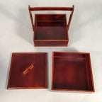 Japanese Lacquer ware Bento Box Vtg Wood Shunkei Nuri Jubako Hashi 2 Tier JB69