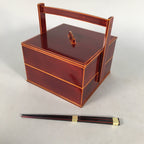 Japanese Lacquer ware Bento Box Vtg Wood Shunkei Nuri Jubako Hashi 2 Tier JB69