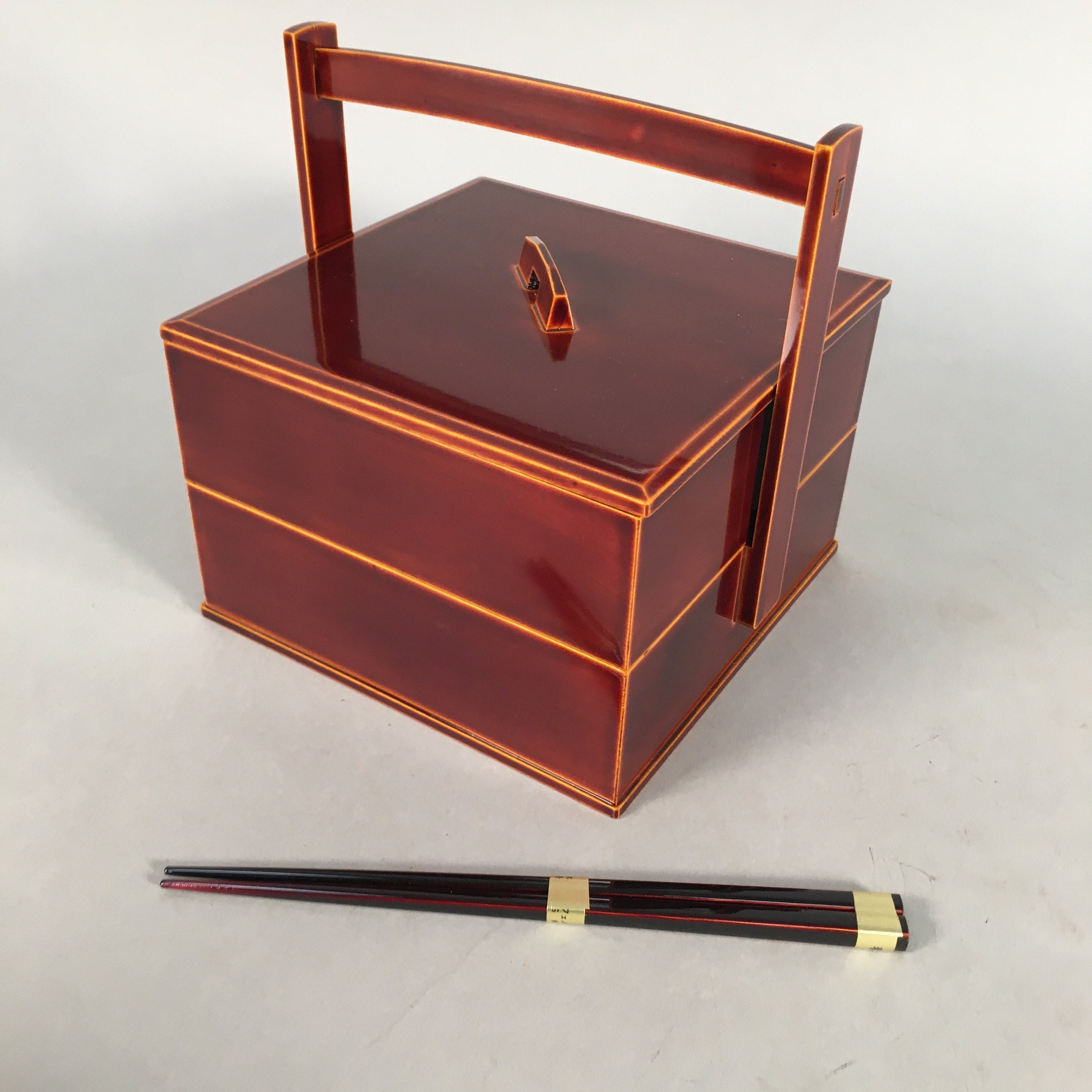 Japanese Lacquer ware Bento Box Vtg Wood Shunkei Nuri Jubako Hashi 2 Tier JB69
