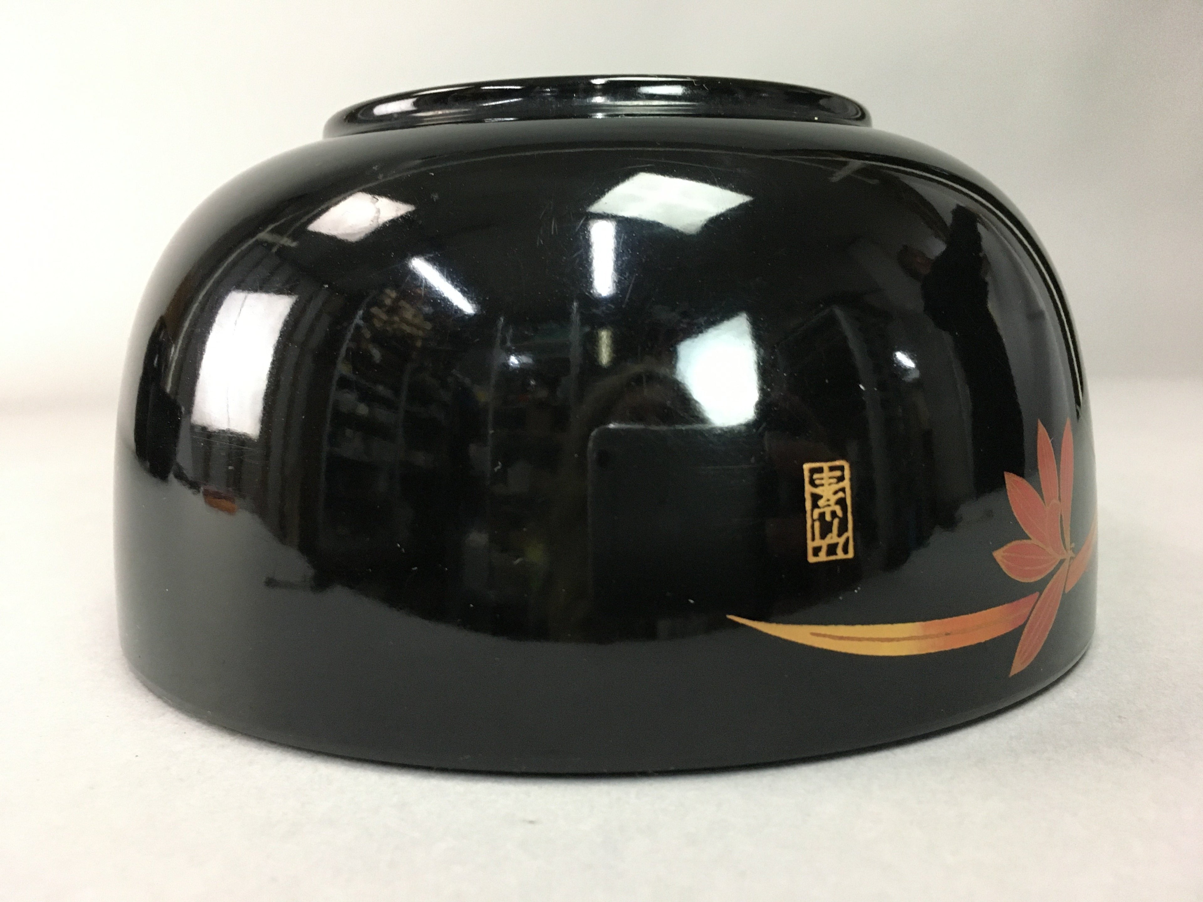 Japanese Lacquer ware Bowl Replica Vtg Black Gold Makie Noodle Rice UR312