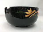 Japanese Lacquer ware Bowl Replica Vtg Black Gold Makie Noodle Rice UR313
