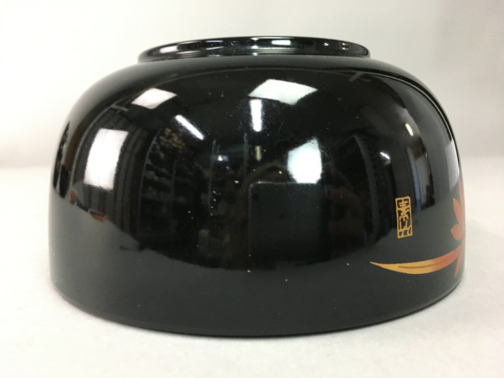 Japanese Lacquer ware Bowl Replica Vtg Black Gold Makie Noodle Rice UR315