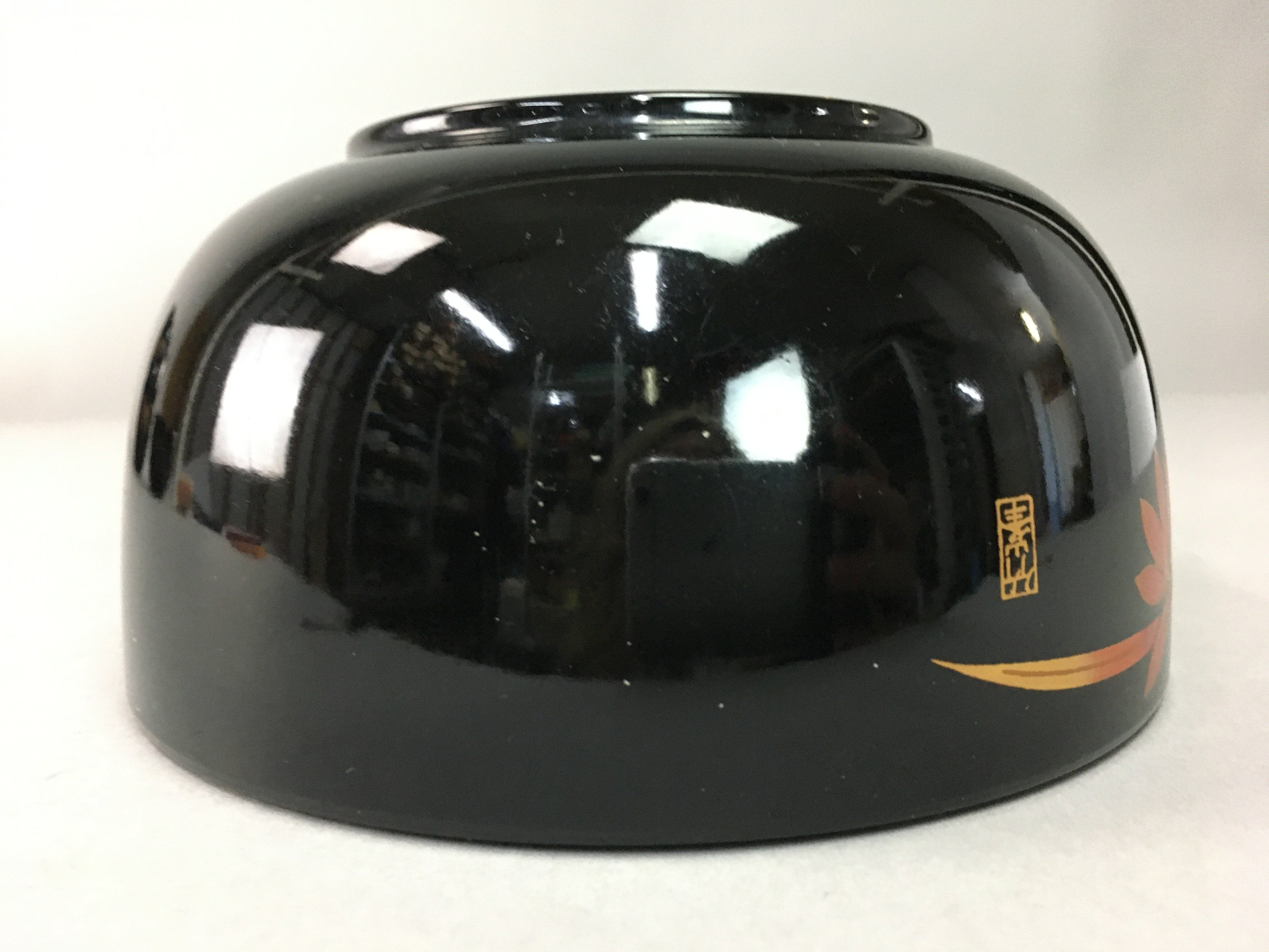 Japanese Lacquer ware Bowl Replica Vtg Black Gold Makie Noodle Rice UR315