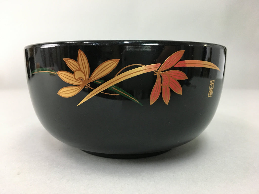 Japanese Lacquer ware Bowl Replica Vtg Black Gold Makie Noodle Rice UR315