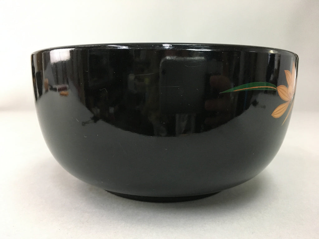 Japanese Lacquer ware Bowl Replica Vtg Black Gold Makie Noodle Rice UR315