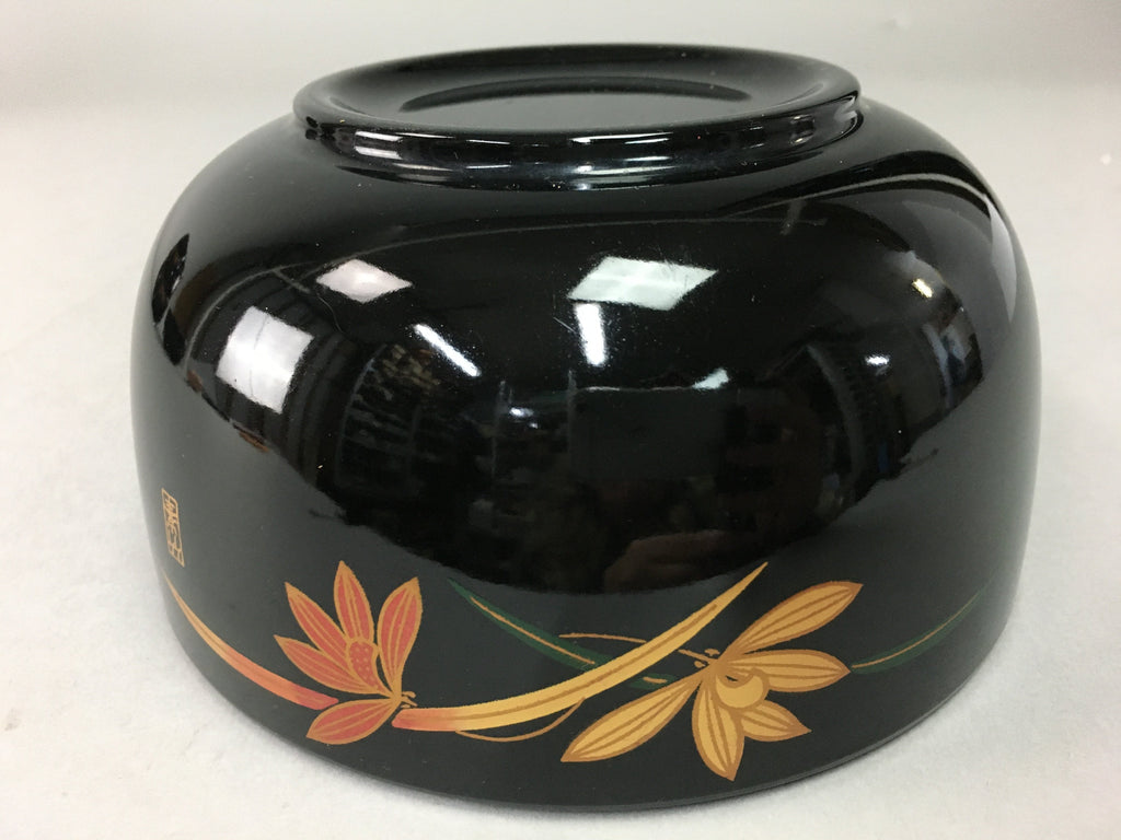 Japanese Lacquer ware Bowl Replica Vtg Black Gold Makie Noodle Rice UR315