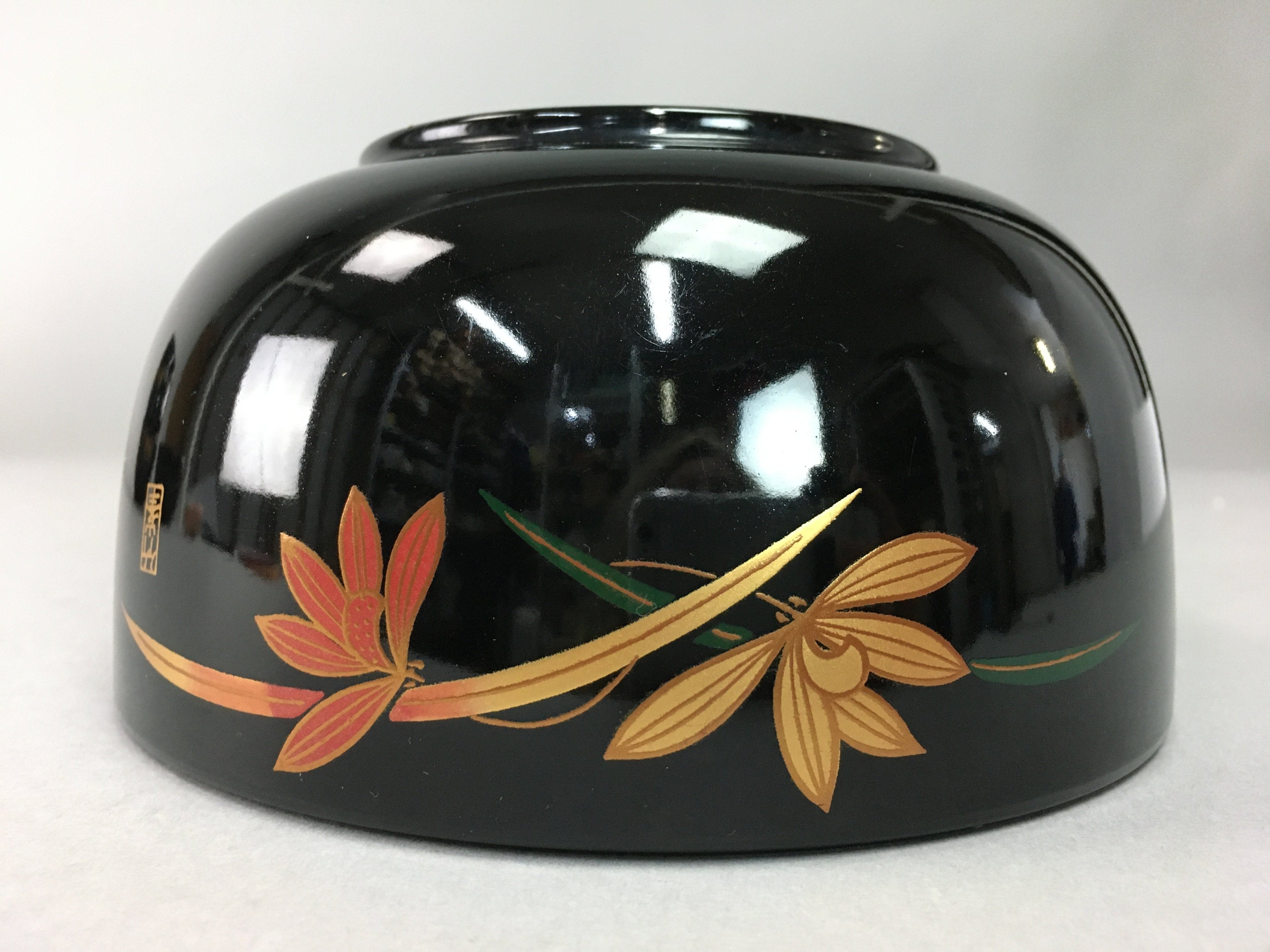 Japanese Lacquer ware Bowl Replica Vtg Black Gold Makie Noodle Rice UR315
