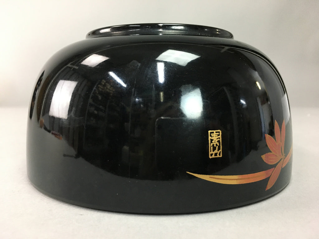 Japanese Lacquer ware Bowl Replica Vtg Black Gold Makie Noodle Rice UR316