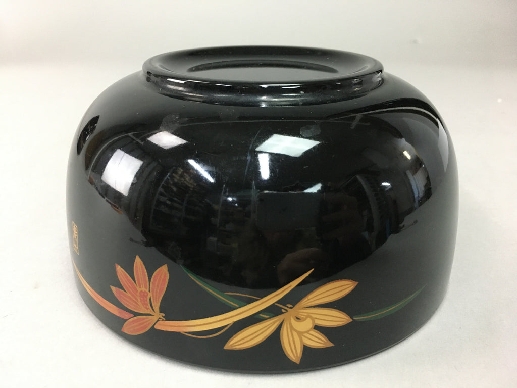 Japanese Lacquer ware Bowl Replica Vtg Black Gold Makie Noodle Rice UR316