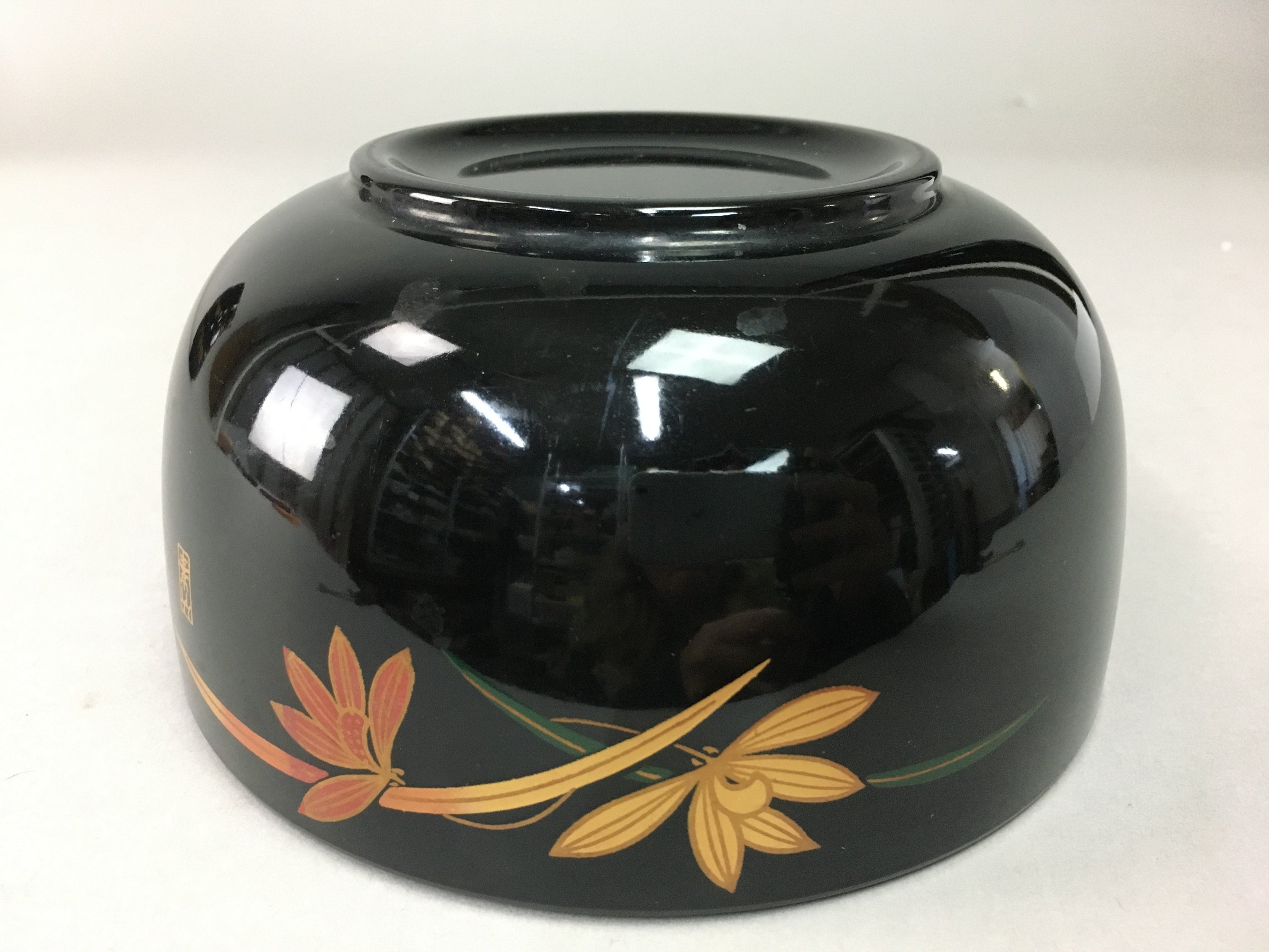 Japanese Lacquer ware Bowl Replica Vtg Black Gold Makie Noodle Rice UR316