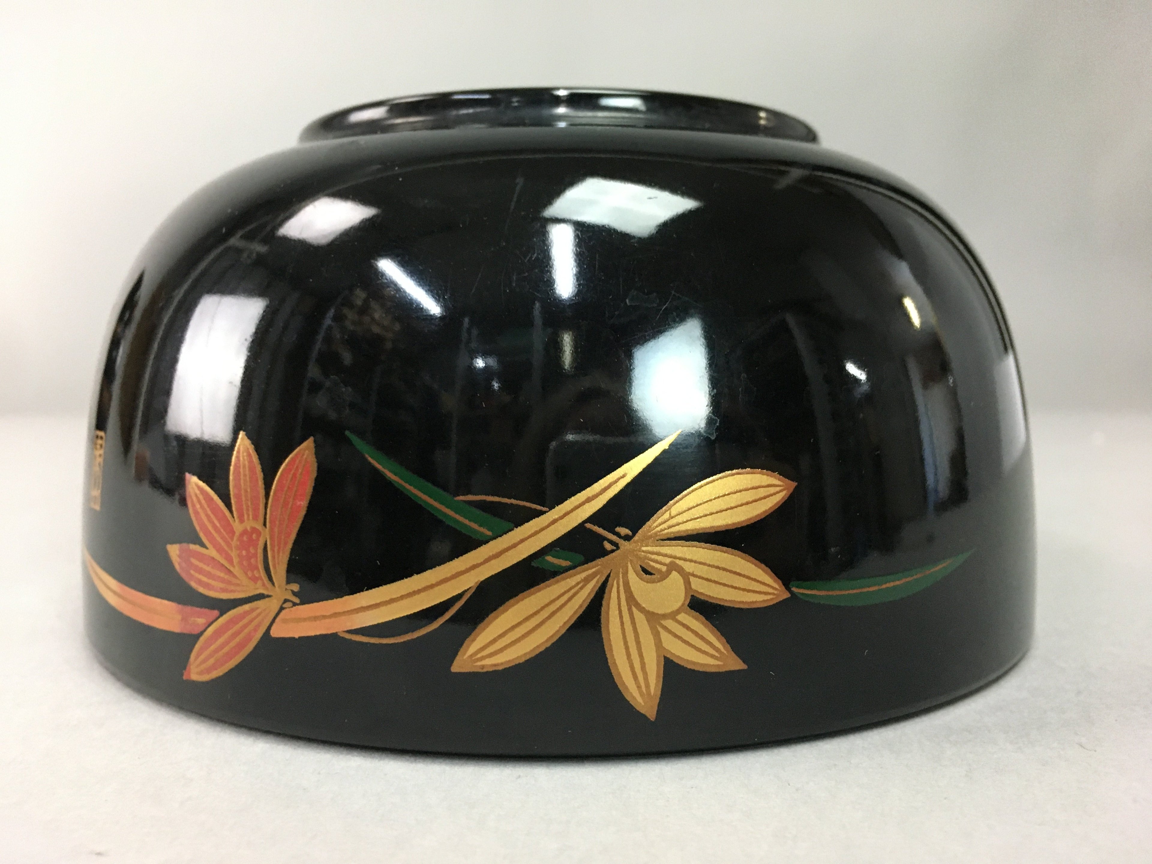 Japanese Lacquer ware Bowl Replica Vtg Black Gold Makie Noodle Rice UR316