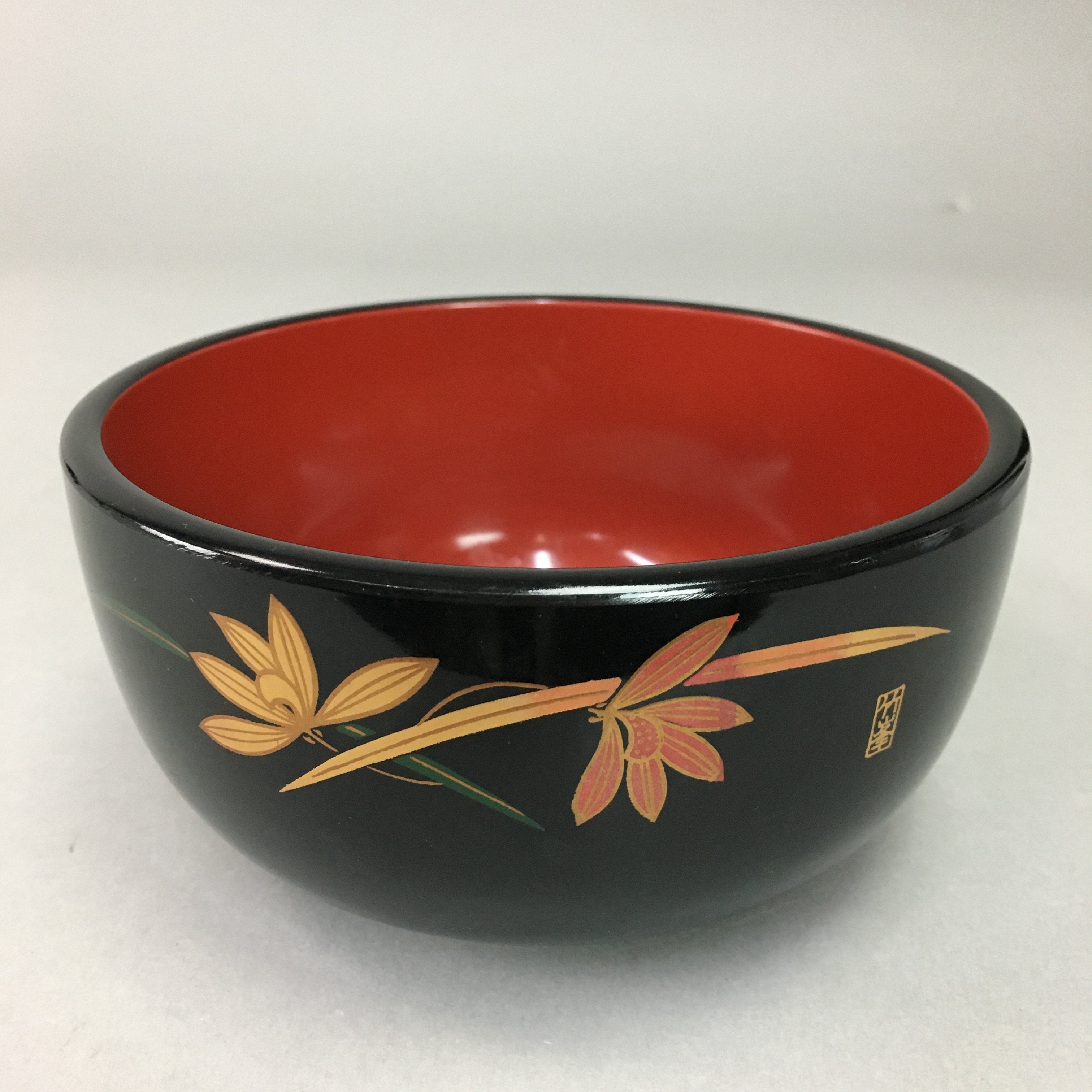 Japanese Lacquer ware Bowl Replica Vtg Black Gold Makie Noodle Rice UR316