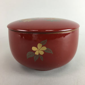 Japanese Lacquer ware Bowl Vtg Lidded Owan Red Floral Butterfly Makie QT41