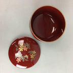 Japanese Lacquer ware Bowl Vtg Lidded Owan Red Floral Butterfly Makie QT41