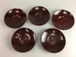 Japanese Lacquer ware Drink Coaster Saucer Vtg Chataku 5pc Wood Brown LW996