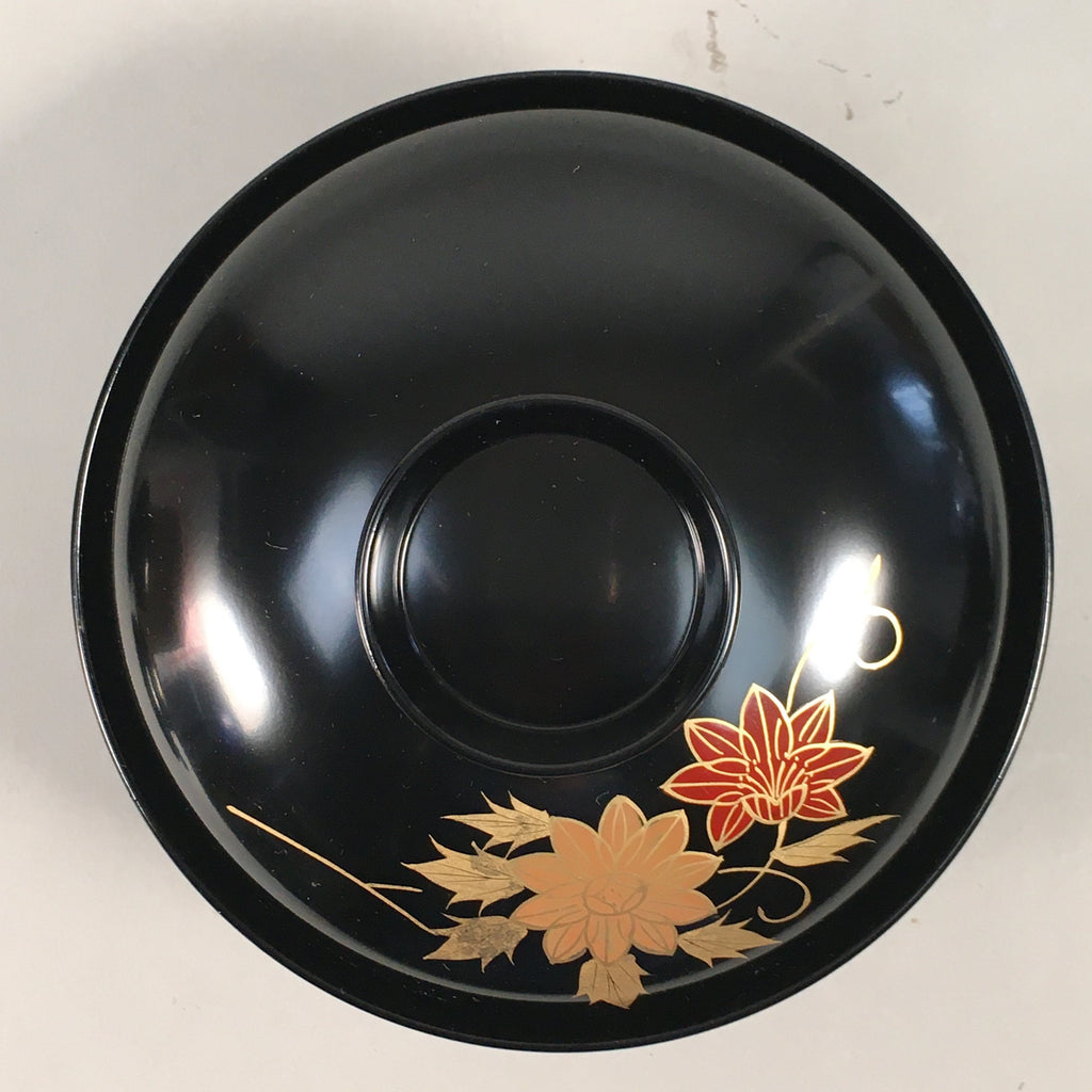 Japanese Lacquer ware Lidded Bowl Vtg Replica Black Gold Owan Soup Rice QT103
