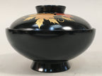 Japanese Lacquer ware Lidded Bowl Vtg Replica Black Gold Owan Soup Rice QT103