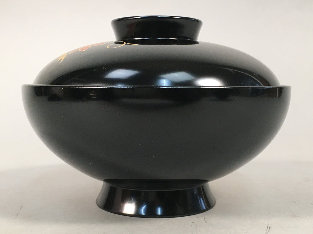 Japanese Lacquer ware Lidded Bowl Vtg Replica Black Gold Owan Soup Rice QT103