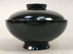 Japanese Lacquer ware Lidded Bowl Vtg Replica Black Gold Owan Soup Rice QT103