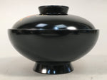 Japanese Lacquer ware Lidded Bowl Vtg Replica Black Gold Owan Soup Rice QT103