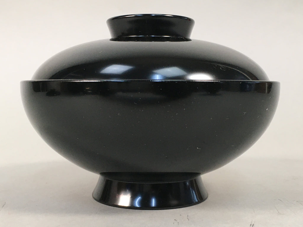 Japanese Lacquer ware Lidded Bowl Vtg Replica Black Gold Owan Soup Rice QT103