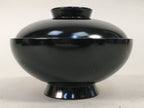 Japanese Lacquer ware Lidded Bowl Vtg Replica Black Gold Owan Soup Rice QT103