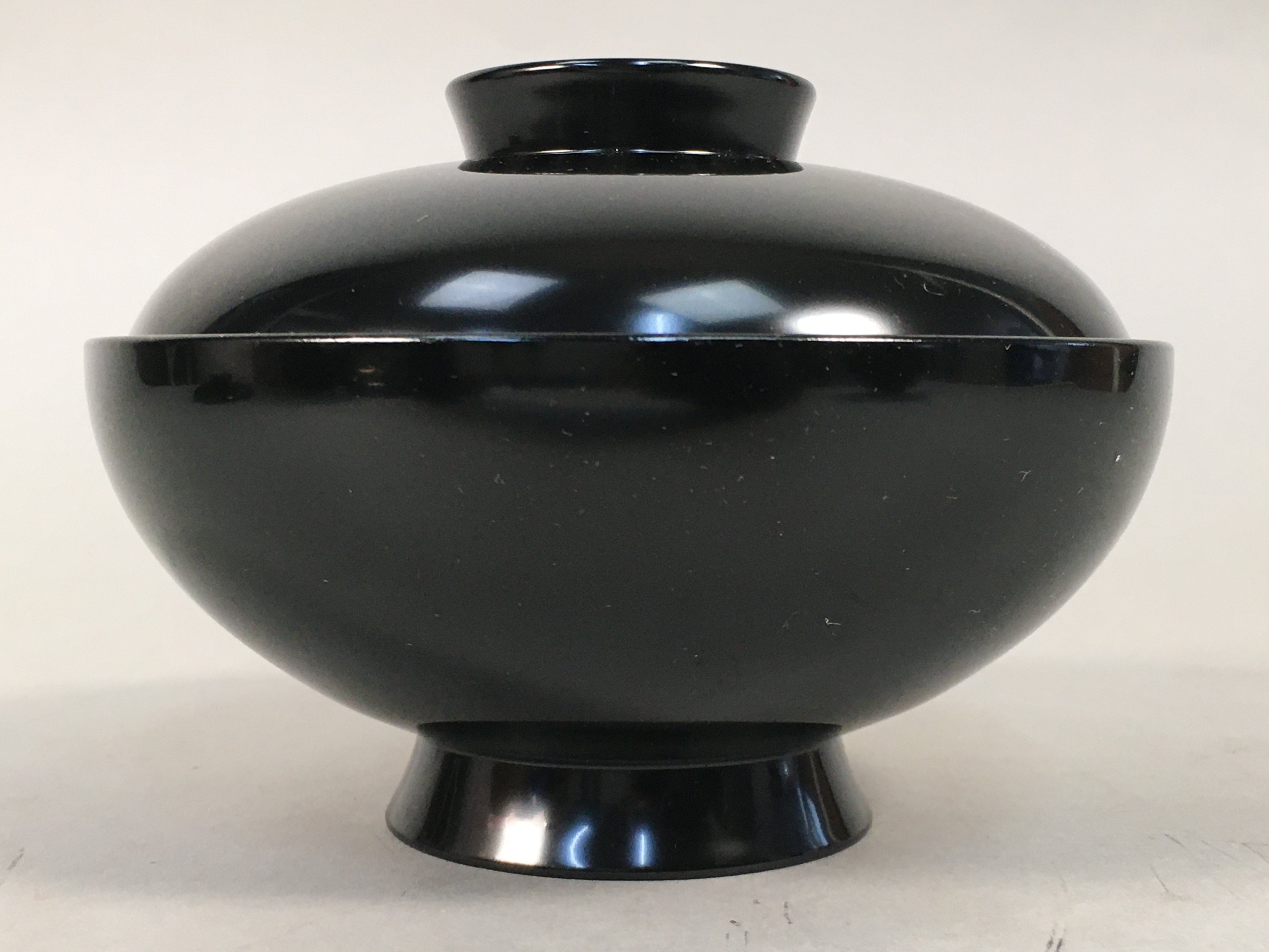 Japanese Lacquer ware Lidded Bowl Vtg Replica Black Gold Owan Soup Rice QT103