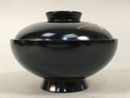 Japanese Lacquer ware Lidded Bowl Vtg Replica Black Gold Owan Soup Rice QT103