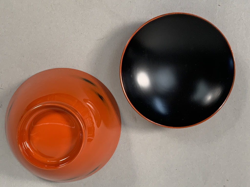 Japanese Lacquer ware Lidded Bowl Vtg Replica Red Black Owan Soup Rice UR400