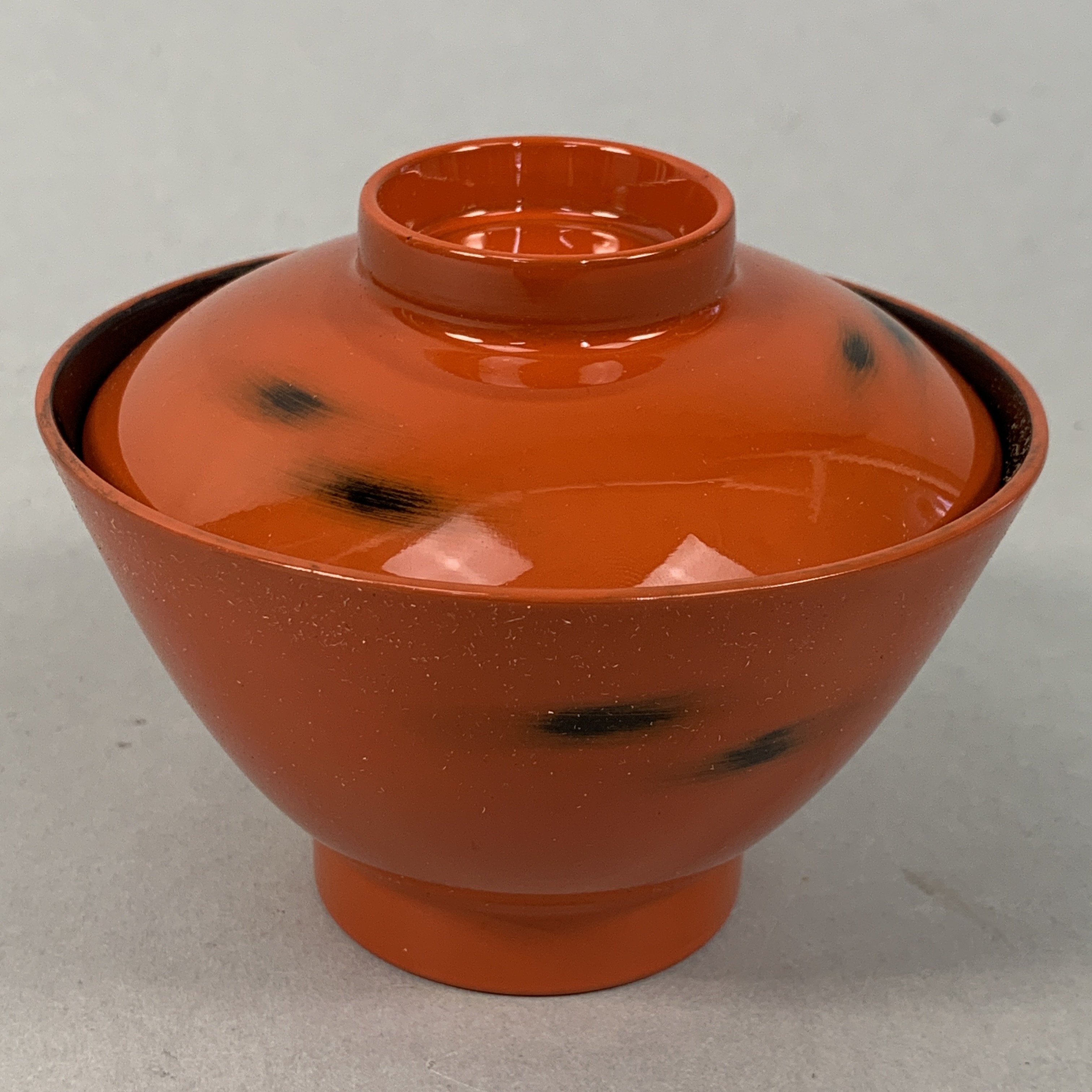 Japanese Lacquer ware Lidded Bowl Vtg Replica Red Black Owan Soup Rice UR400