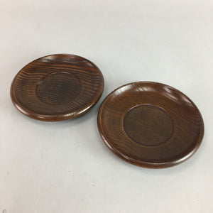 Japanese Lacquer ware Wooden Drink Coaster Saucer Vtg Chataku 2pc Brown LW964