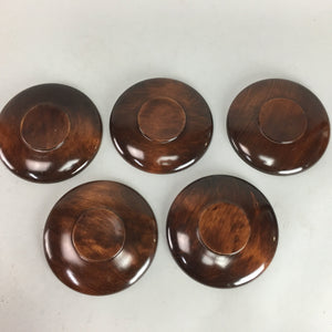 Japanese Lacquer ware Wooden Drink Coaster Saucer Vtg Chataku 5pc Brown LW984