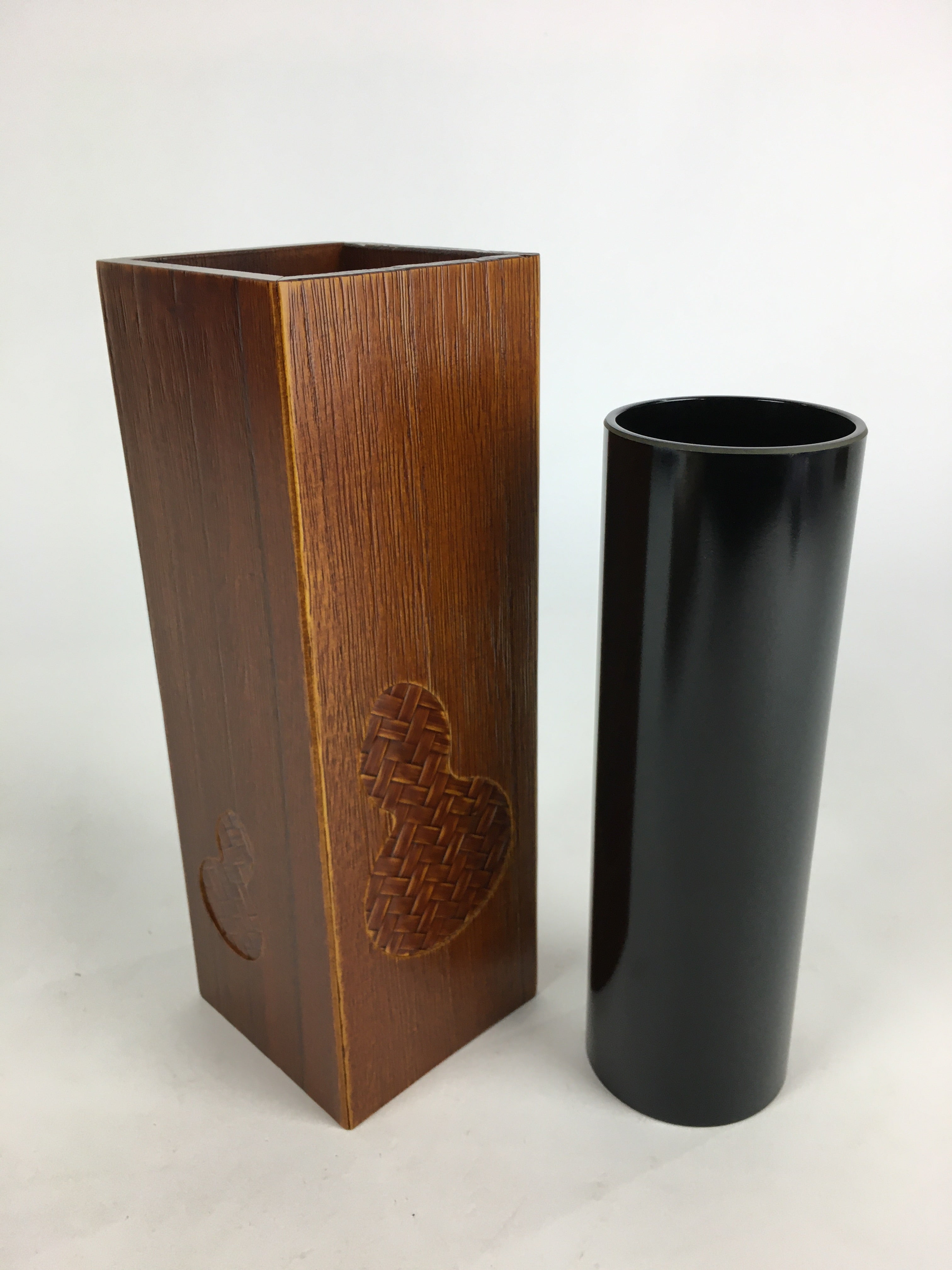 Japanese Lacquered Flower Vase Vtg Wooden Ikebana Kabin Gourd FV996