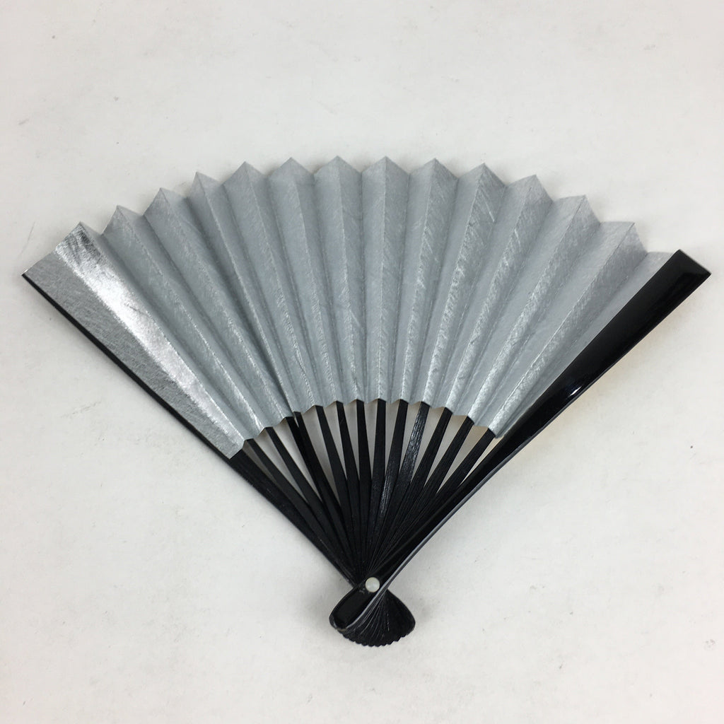 Japanese Lacquered Folding Fan Vtg Sensu Gold Silver Paper Bamboo Frame 4D569