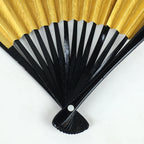 Japanese Lacquered Folding Fan Vtg Sensu Gold Silver Paper Bamboo Frame 4D569