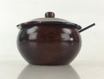 Japanese Lacquered Lidded Sugar Bowl Condiment Bowl Spoon Vtg Urushi Brown UR854