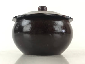 Japanese Lacquered Lidded Sugar Bowl Condiment Bowl Spoon Vtg Urushi Brown UR854