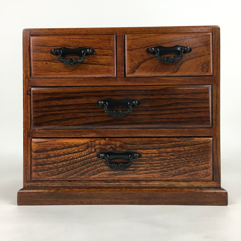Japanese Lacquered Sewing Box Vtg Haribako Chest Tansu 4Drawers T315