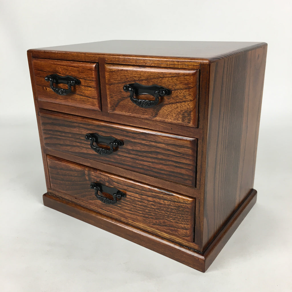 Japanese Lacquered Sewing Box Vtg Haribako Chest Tansu 4Drawers T315